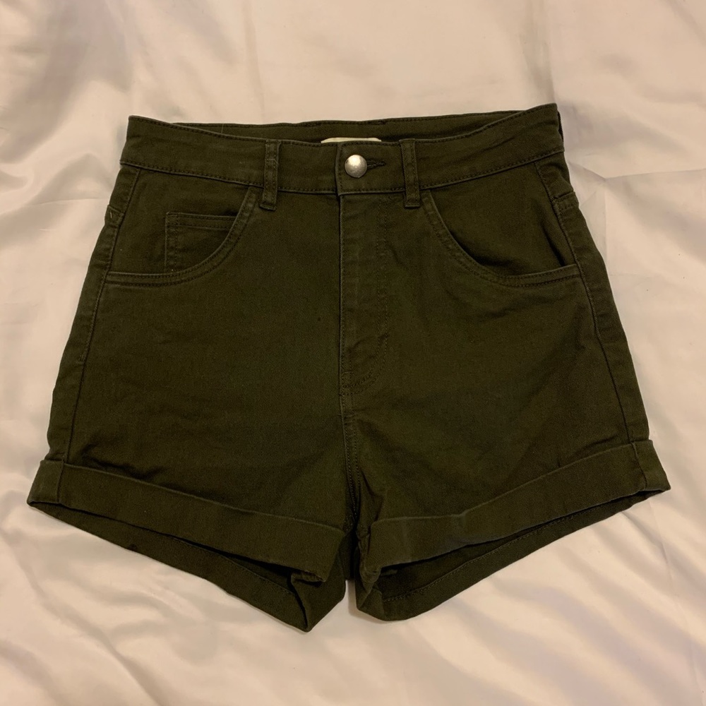 Army Green High-Waisted Shorts